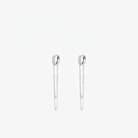 Orecchini A Cerchio Con Nappine Lunghe In Argento Sterling 925 Con Zirconia Cubica Micro Pavé Gioielli Geometrici Donna