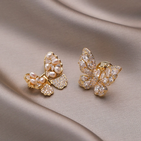 Elegante Schmetterling Brosche Mit Süßwasserperle Und Zirkonia Vergoldeter Kupferstecker Für Damen Accessoires