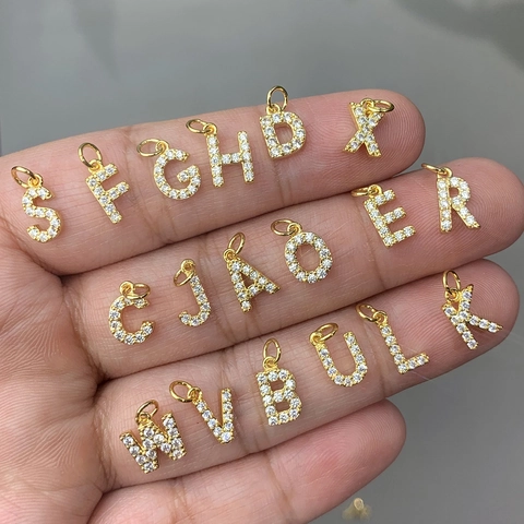 Initial Letter Pendant Charm Copper With Micro Pave Zircon Gold Plated DIY Jewelry Making Accessory Alphabet