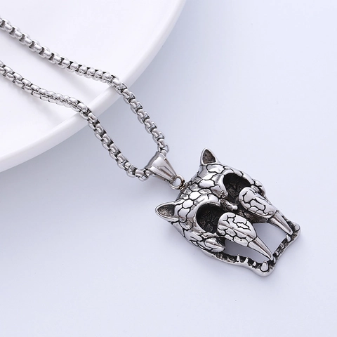 Collana Con Pendente Teschio Testa Di Lupo In Acciaio Inossidabile 316L Gioielli Punk Gotici Da Uomo