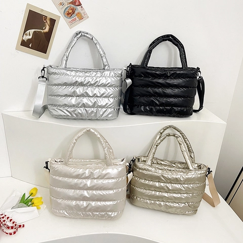 Damen Mode Casual Puffer Tragetasche Winter Gesteppt Nylon Handtasche Große Kapazität Umhängetasche