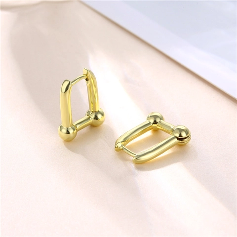U Shape Hoop Earrings Gold Plated Copper Horseshoe Geometric Link Chain Minimalist Industrial Style Jewelry For Women