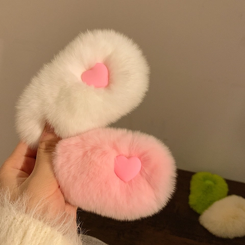 Süße Herz Plüsch Haarspange Rex Kaninchenfell Weiche Kunstpelz Seitenclip Für Damen Mädchen Herbst Winter Accessoire