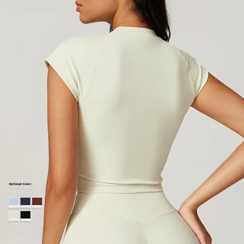 T-Shirt Sport Femme Séchage Rapide Moulant Nylon Recyclé Spandex Haut Yoga Manches Volantées Course Fitness Gym
