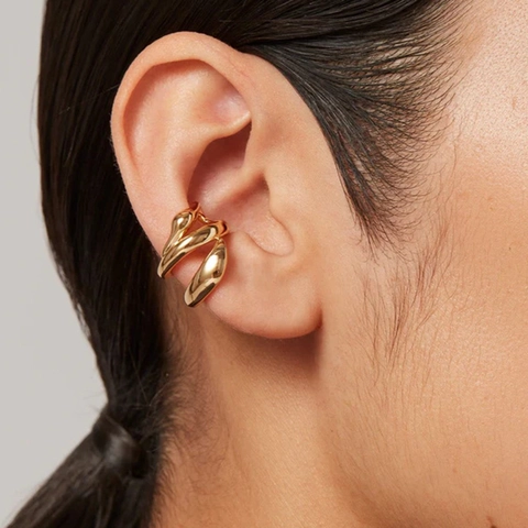 Moderner Minimalistischer Mehrschichtiger Hohler Geometrischer Edelstahl Ear Cuff Ohne Piercing Gold Ohrringe Für Damen Nische Exquisiter Modeschmuck
