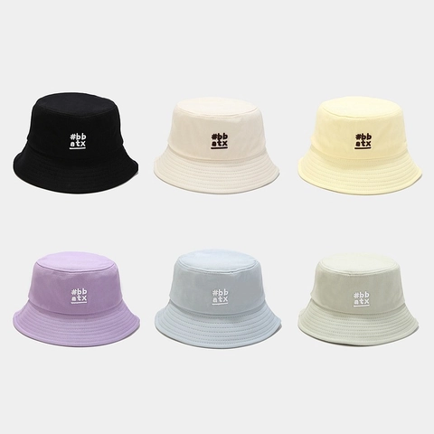 Cotton Bucket Hat With Letter Embroidery Sun Protection Summer Casual Wide Brim Foldable