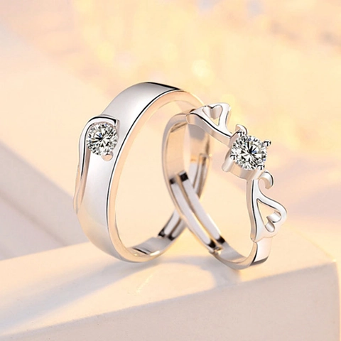 Anillos De Pareja De Alas De Ángel Cobre Chapado En Oro Blanco Diseño Ajustable Circón Incrustado Joyería Romántica Regalo