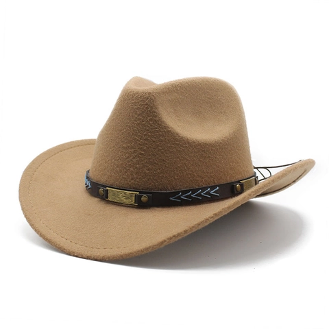 Cappello Da Cowboy Occidentale Vintage Fedora In Feltro Con Fascia In Pelle Fibbia Metallo E Ricamo Unisex Protezione Solare