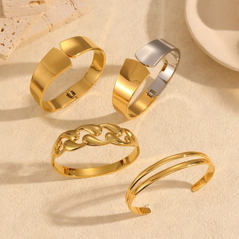 Mode Edelstahl Offenes Armband Für Damen High-End 18K Vergoldet Hohl Geometrischer Armreif Elegantes Schmuckgeschenk