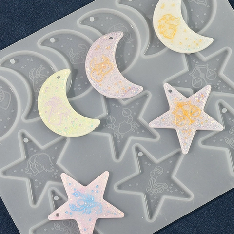 Sternzeichen Silikonformen Für Epoxidharz DIY Handgefertigte Anhänger Schmuckguss Konstellation Stern Mond Herz Yin Yang