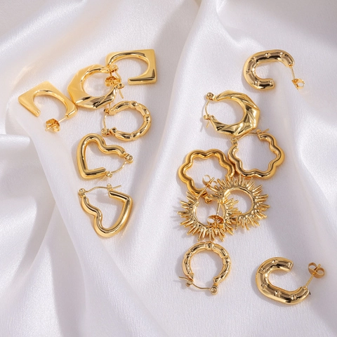 Luxus Edelstahl Vergoldet Blume Herz Stern Geometrische Ohrstecker Creolen Für Damen Minimalist Mode Schmuck Geschenk