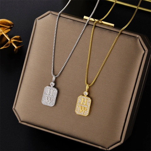 Mode Titanstahl HW Buchstaben Anhänger Halskette Für Damen Luxus Strass Boxkette Schlüsselbein Kette Schmuck Geschenk