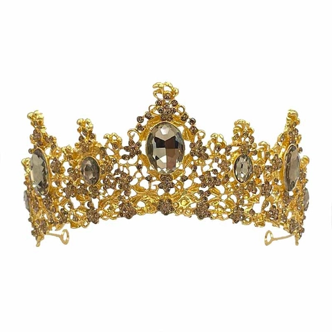 Baroque Vintage Bridal Crown Alloy Rhinestone Colorful Gemstones Tiara Wedding Party Hair Accessories For Women Royal Headwear