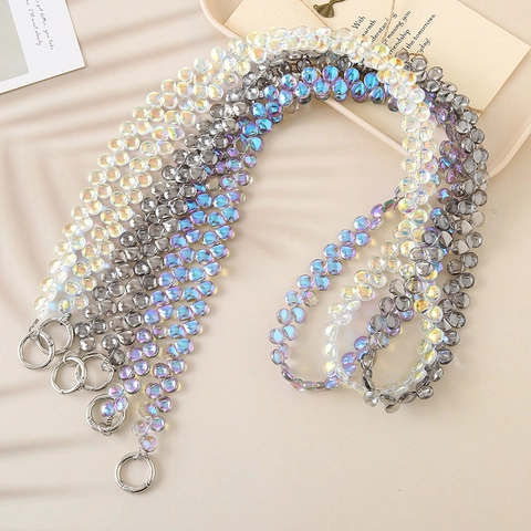 Crossbody Phone Lanyard Beaded Acrylic Resin Heart Shape Bag Chain Anti-lost Charm With Silver Metal Rings Versatile