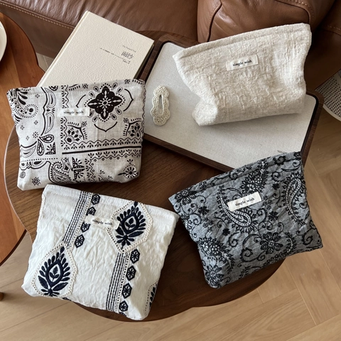 Retro Katoen Linnen Make-Up Tas Vintage Ethische Borduurwerk Paisley Pouch Draagbare Rits Reizen Cosmetische Opbergtas