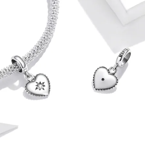 925 Sterling Silver Heart Charm Zircon Starburst Oxidized Bead Pendant For DIY Bracelet Necklace Jewelry Making