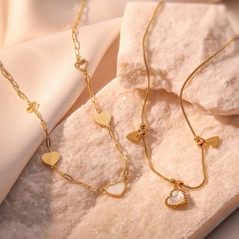 Heart Pendant Necklace Titanium Steel Mother Of Artificial Pearl Inlaid Gold Plated Minimalist Fashion Jewelry For Women