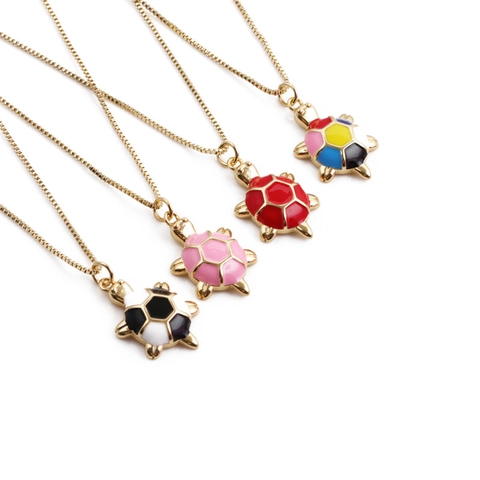 Collar Con Colgante De Tortuga Cobre Chapado En Oro Esmalte Goteo Aceite Cadena De Caja Joyas Animal Mujer