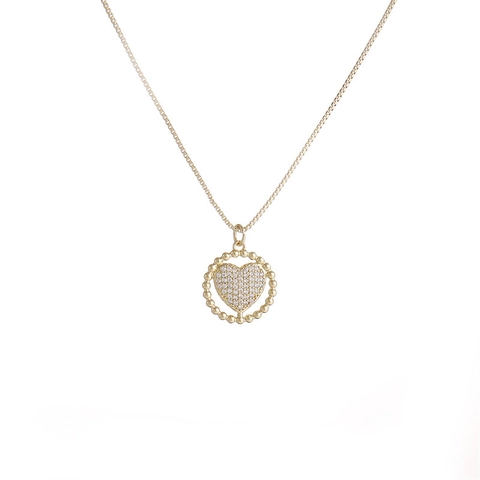 Heart Pendant Necklace Gold Plated Copper Cubic Zirconia Micro Pave Box Chain Romantic Jewelry For Women