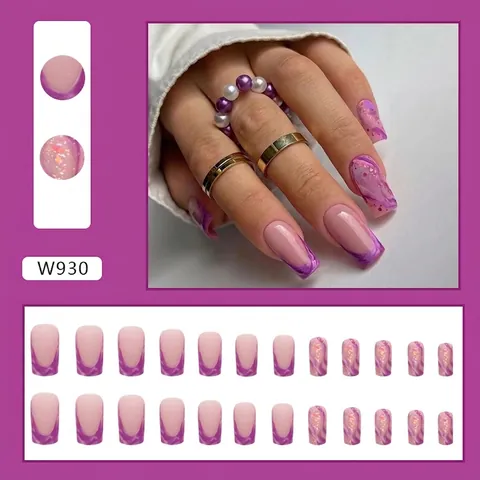 Press On Nails Purple Grape Smudge Marble Texture Matte Square Medium Long Glitter Artificial False Nails For Women