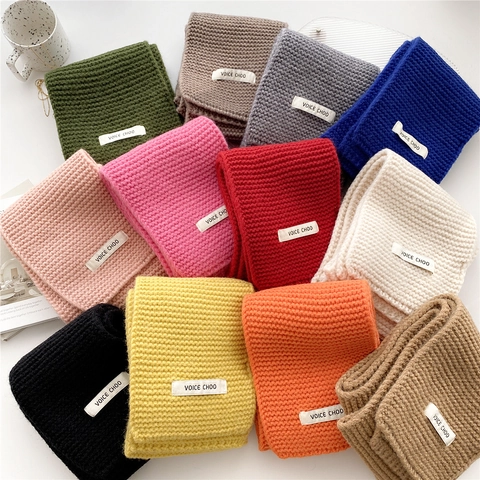 Solid Color Knitted Winter Scarf For Women Thick Warm Long Polyester Woolen Neck Warmer Japanese Korean Style Soft Wrap