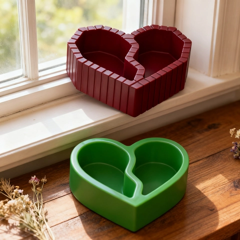Heart Shape Silicone Mold Dual Compartment Candle Holder Resin Epoxy DIY Storage Box Striped Texture Modern Craft