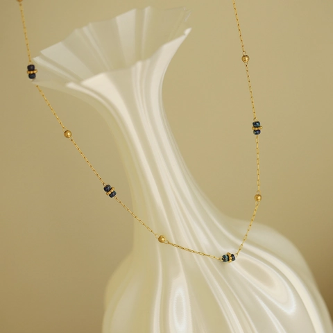 Parure Bijoux en Acier au Titane Style Peinture à l'Huile Vintage Ciel Étoilé Bleu Perles de Rocaille Collier Bracelet pour Femme