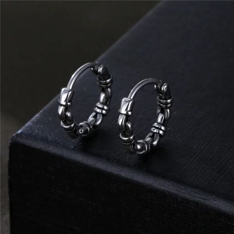Pendientes de aro de acero inoxidable 316L vintage para hombres aretes huggie trenzados punk joyería desgastada