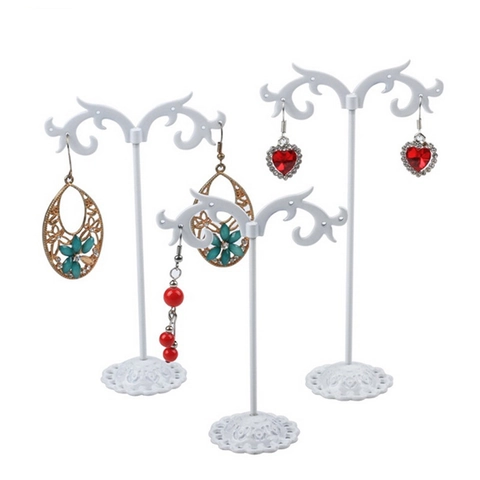 Vintage Metal Alloy Earring Display Stand Holder Jewelry Organizer T-Shape Leaf Wave Style Desktop Countertop Storage Rack Showcase