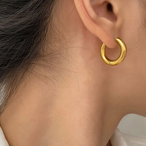 Creolen Gold 18K Vergoldet Edelstahl Chunky Minimalistisch Geometrisch Hochglanzpoliert Damen Schmuck