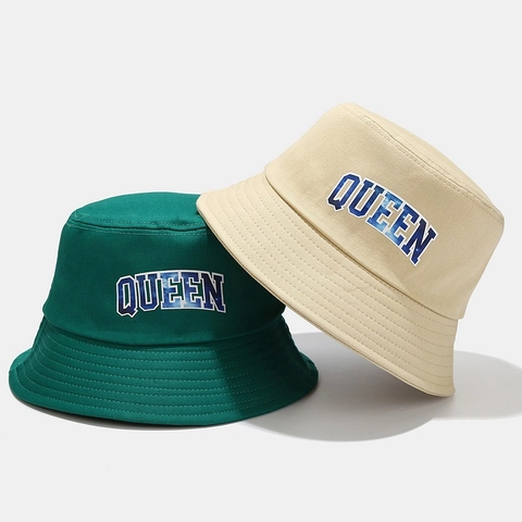 Chapeau Bob En Toile De Coton Imprimé Lettres Queen Protection Solaire Respirant Ajustable Streetwear Unisexe