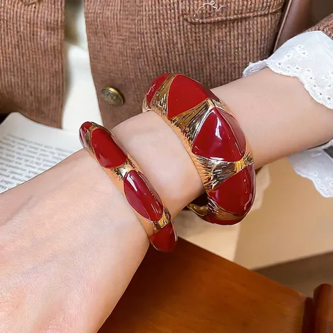 Franse Vintage Emaille Manchet Armband Geometrische Legering Open Verstelbare Bangle Voor Vrouwen Retro Sieraden