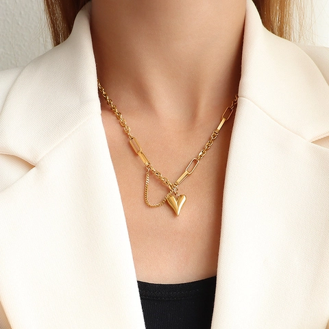 Heart Pendant Necklace Earrings Bracelet Jewelry Stainless Steel Natural Stone Artificial Pearl Women French Romantic Style Elegant Gift