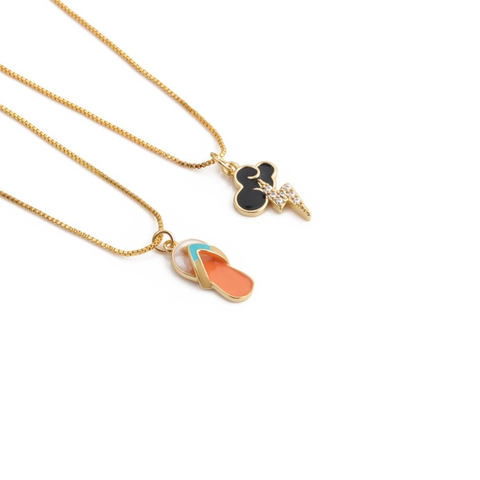 Fashionable Copper Zirconia Enamel Pendant Necklace For Women Gold Plated Slipper Lightning Star Skier Anchor Jewelry Accessory