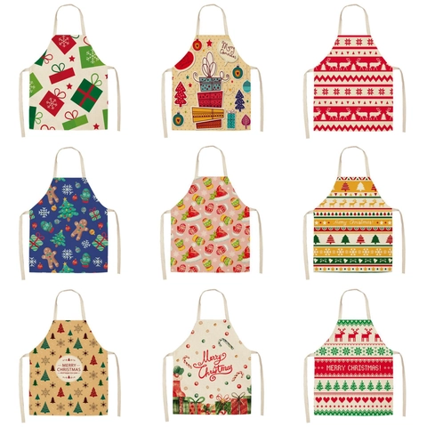 Weihnachtsschürze Leinenmischung Wasserdicht Küche Kochen Weihnachtsmann Rentier Druck Feiertagsparty Für Erwachsene Kinder