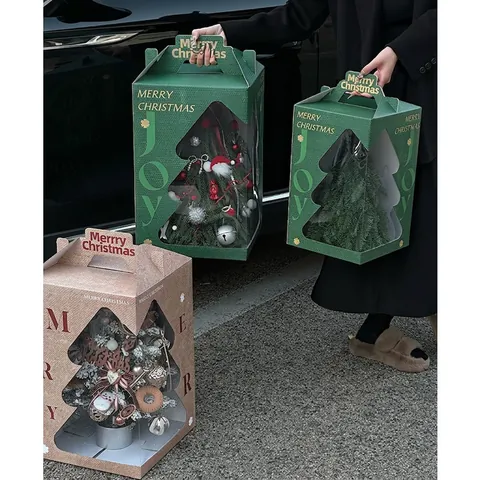 Weihnachtsbaum Handheld Geschenkbox Spezialpapier Transparentes Fenster Verpackung Für Feiertagsgeschenke Festlich Tragbar
