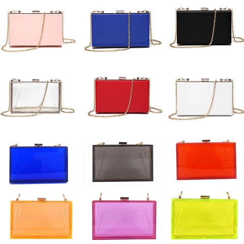 Transparente Acryl Abendtasche Clutch Box Crossbody Mit Metallkette Für Damen Party Hochzeit