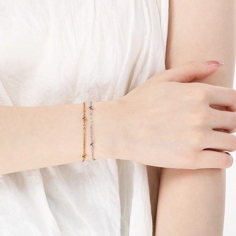 Minimalist Double Layered Bead Chain Bracelet Stainless Steel For Women Adjustable Jewelry