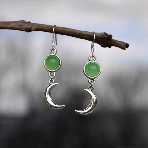 Pendientes Colgantes De Media Luna Geométrica Retro Aleación Piedra Preciosa Verde Redonda Joyería Para Mujer Vintage