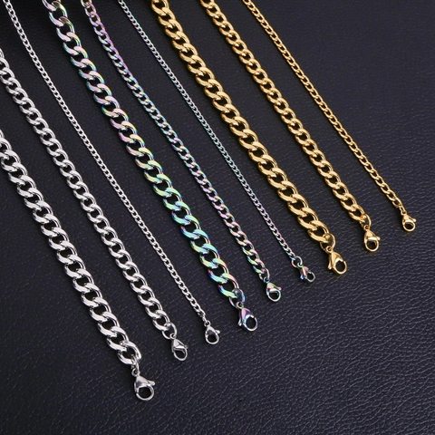 Cuban Chain Necklace Stainless Steel NK Link Geometric Hip Hop Jewelry For Men Women Gold Steel Black Rainbow Color