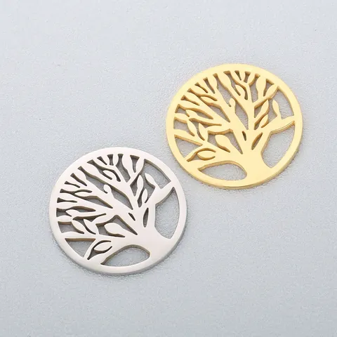 Colgante Árbol De La Vida Hueco Redondo Acero Inoxidable Accesorio Para Joyería DIY Collar Pulsera Artesanía