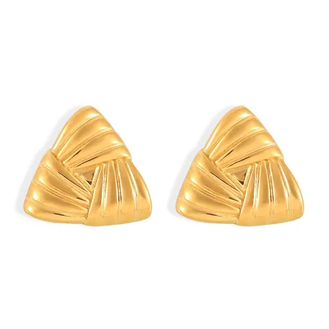 Chique Geometrische Driehoek Titaniumstaal Oorknopjes Voor Dames Retro Spiraaltextuur Gegalvaniseerd PVD Goud Tweekleurig Sieraden