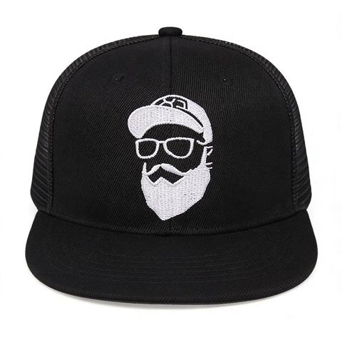Cappello Trucker Ricamo Barba Nero Rete Visiera Piatta Baseball Per Uomo Donna Streetwear Snapback Regolabile