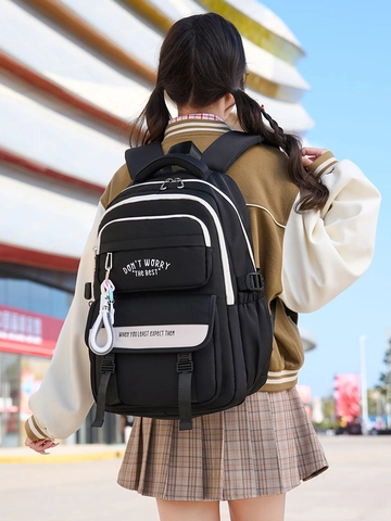 Mochila De Nylon Gran Capacidad Impermeable Escolar Con Compartimento Para Portátil Multibolsillo Casual De Viaje Para Estudiantes