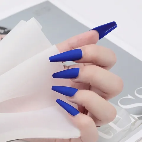 Long Coffin Press On Nails Matte Ballerina Fake Nails Solid Color Full Cover False Nails For Women Daily Fashion Salon Style