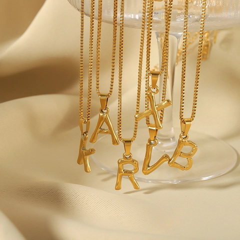 Titanium Staal 18K Verguld Initiaal Letter Hanger Halsketting Bamboe Textuur Geometrische Mode Sieraden Voor Vrouwen