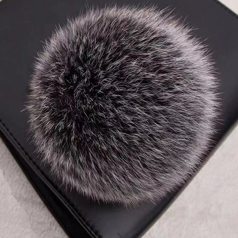Real Fox Fur Pom-Pom Fluffy Round Detachable Snap Button For Hats Bags Keychains Accessories Elegant Winter Decor