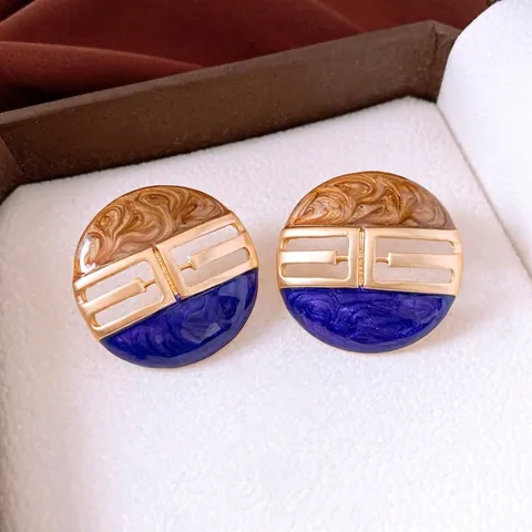 Orecchini A Lobo Rotondi In Smalto Con Perno In Argento Sterling 925 Gioielli Geometrici Retro Blu Marrone Per Donne