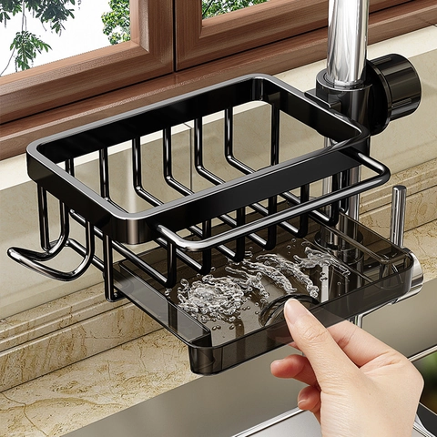 Scaffale Portaoggetti Per Rubinetto Da Cucina Alluminio Organizzatore Per Lavello Con Vassoio Drenante Portasciugamani Regolabile