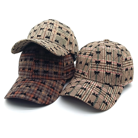 Plaid Baseball Cap Polyester Sun Protection Sweet Bow Pattern Korean Style Women Outdoor Leisure Adjustable